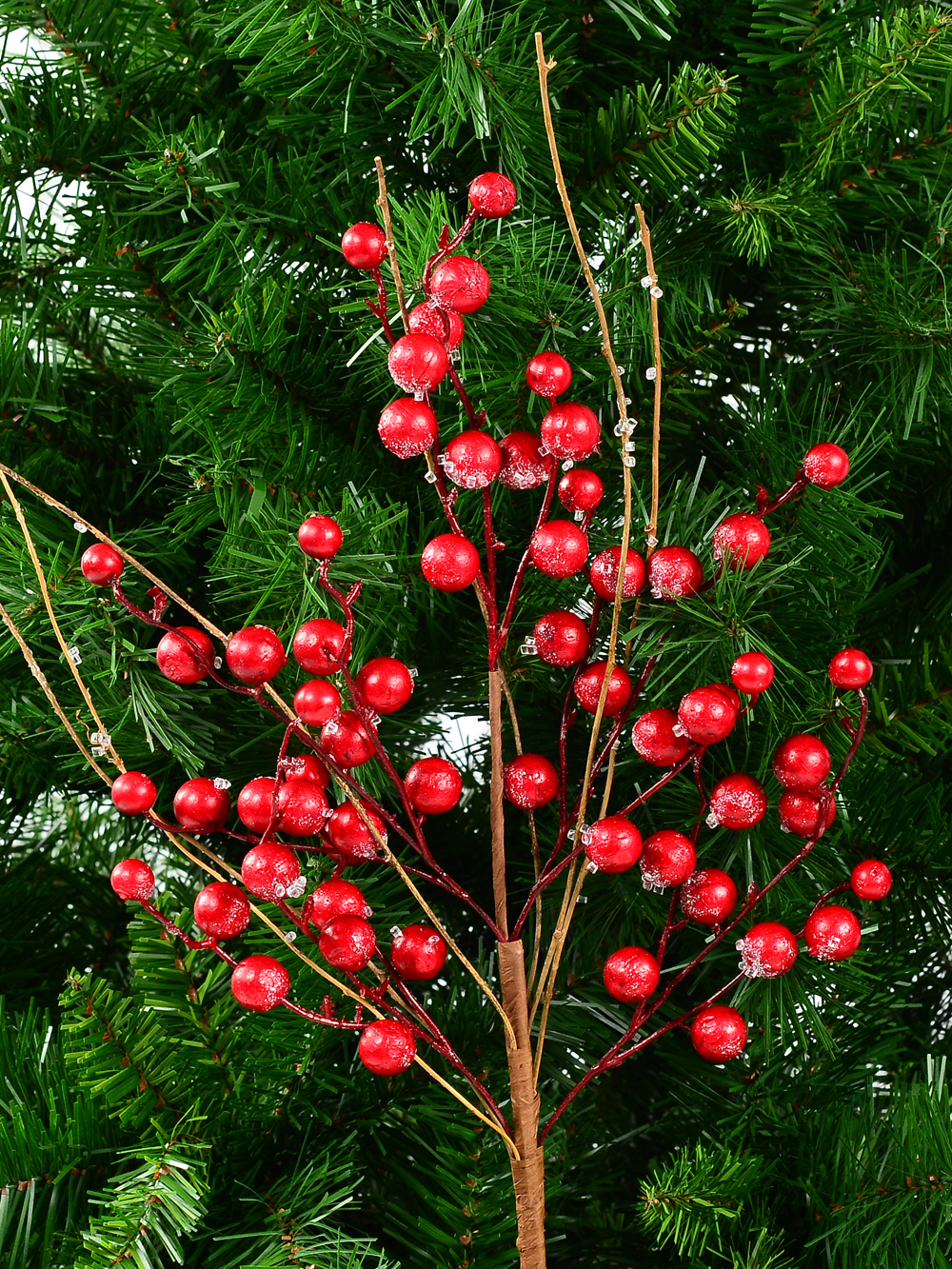 68cm Frost Look Red Berry Branches Spray Long Christmas Stem