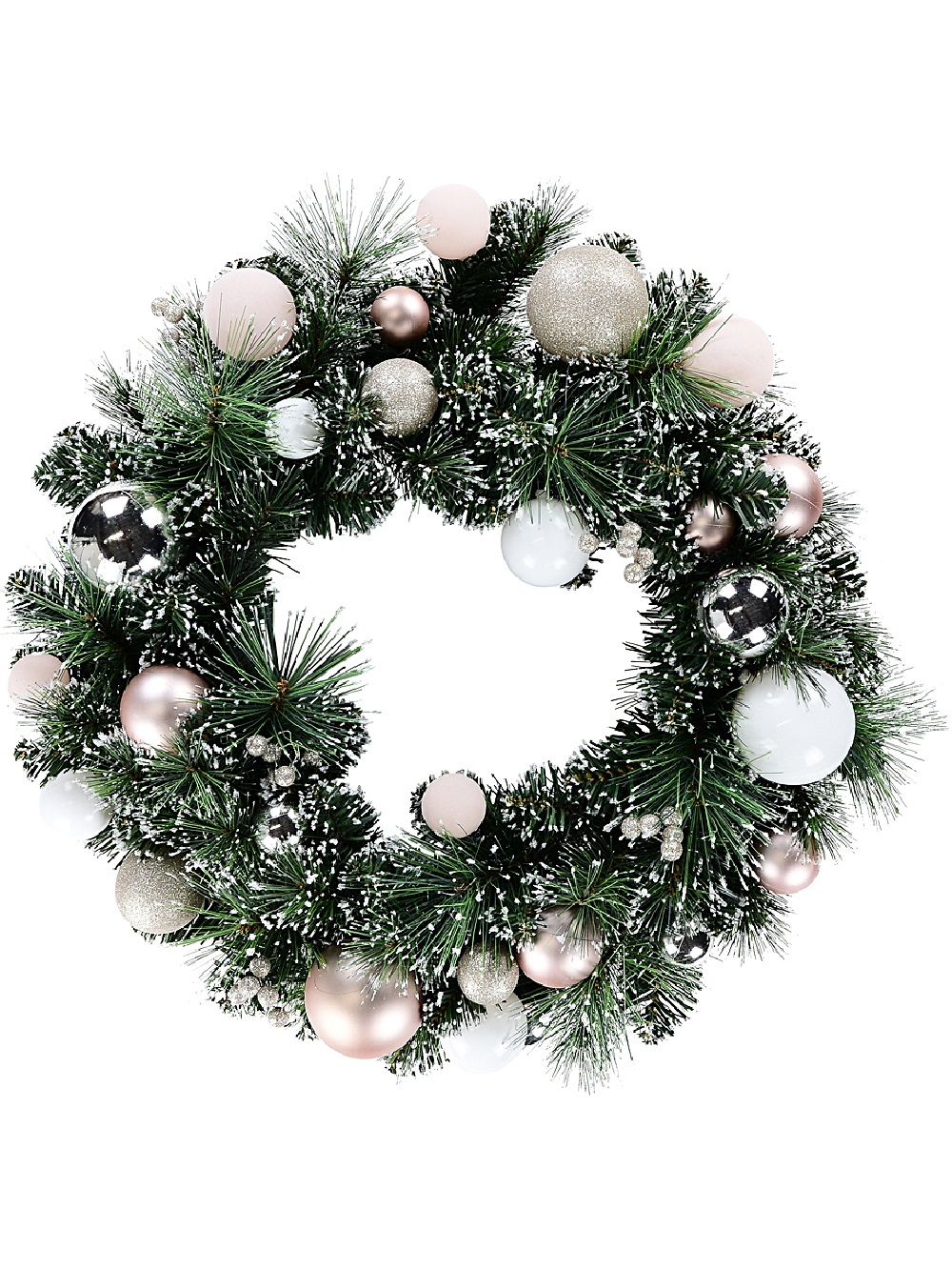 60cm White Tip Fir Wreath With Rose Gold, Champagne, Pink White