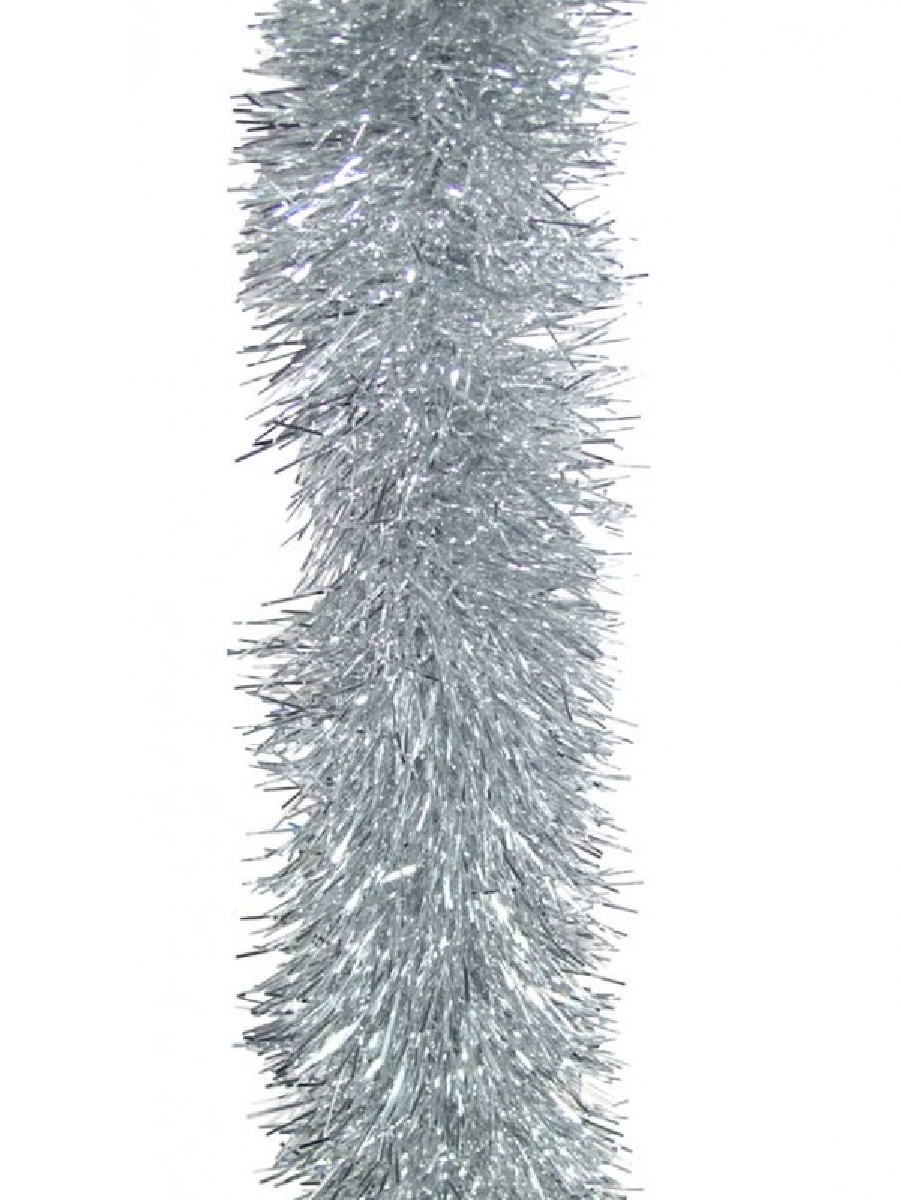 Silver Metallic 8ply Classic Christmas Tinsel Garland - 15cm X 5m, Garlands, Wreaths & Tinsel