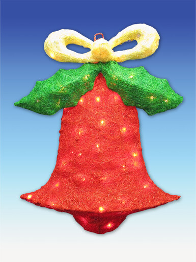 ILLUMINATED DISPLAY - INCANDESCENT SISAL BELL WITH HOLLY LEAF - 48CM