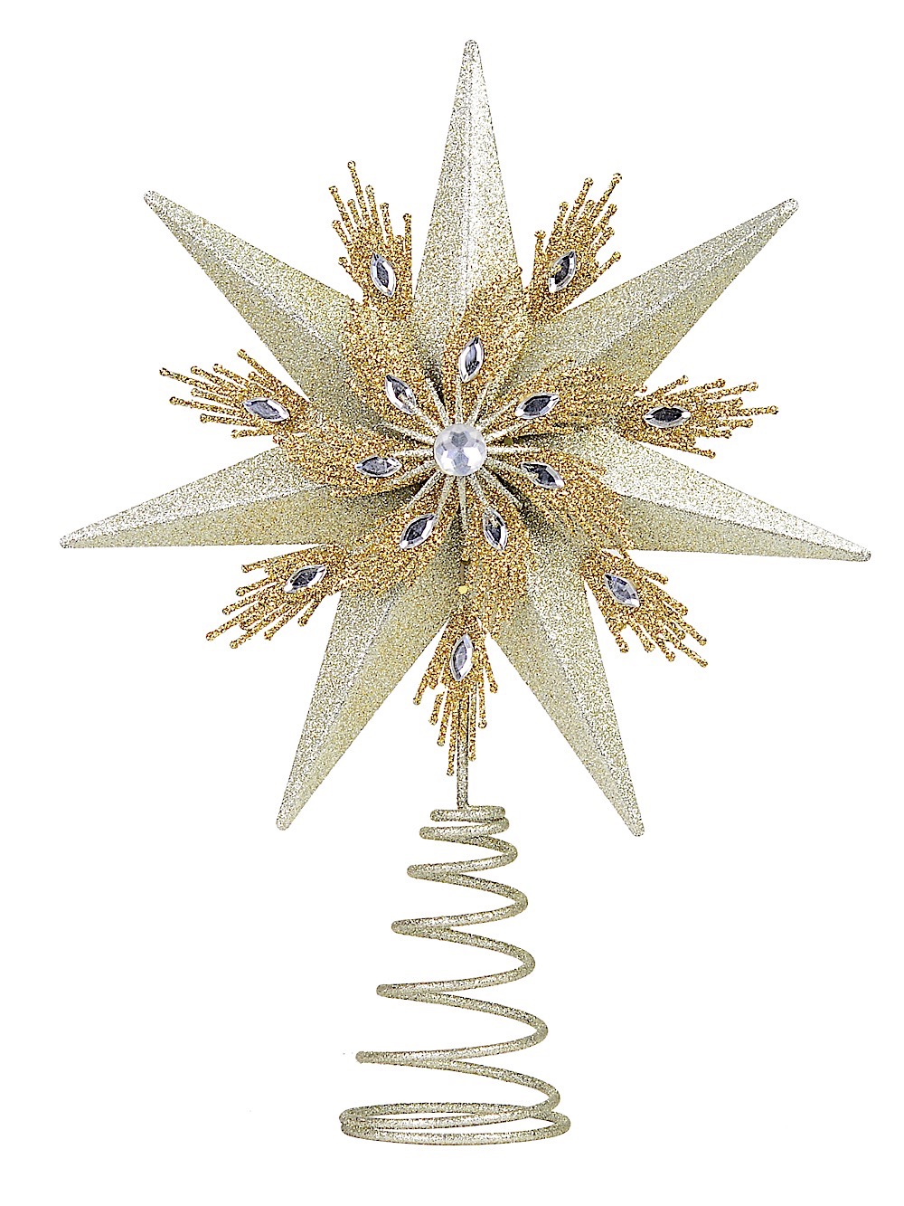MENOLY 8 Inch Flat Star Tree Topper Gold Christmas Decoration Glittered Tree-top Star Gold Glitter Christmas Tree Decoration 