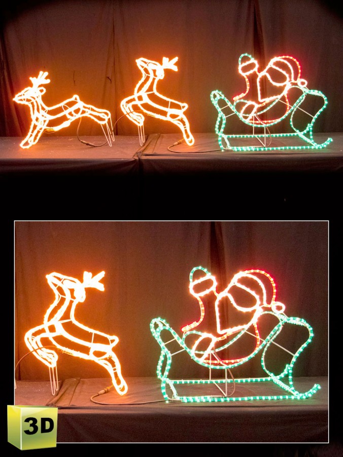 Santa, Sleigh & 2 Reindeers Rope Lights 3D - 1.8m