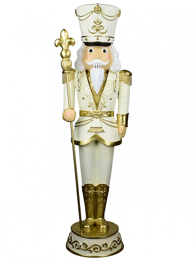 1.8m Ivory & Gold King Nutcracker With Sceptre Life Size Resin Ornament