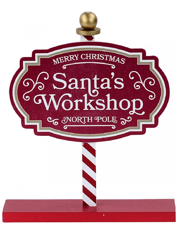 Red Santa's Workshop North Pole Christmas Tabletop Signpost Ornament - 30cm