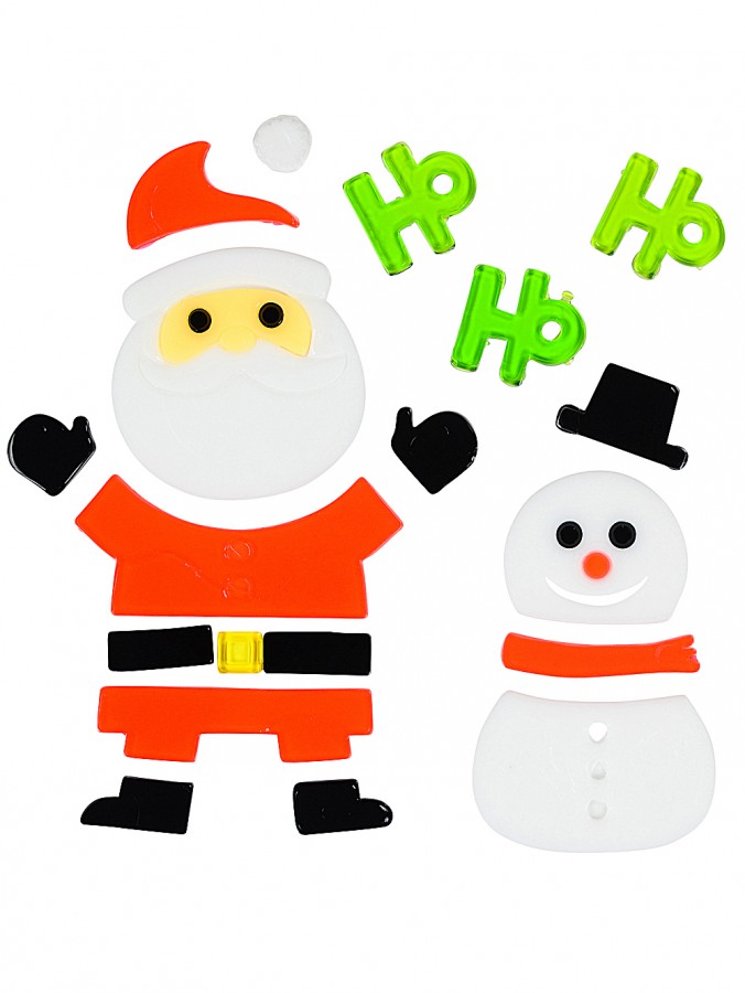 18cm Ho Ho Ho, Santa & Snowman Gel Window Cling