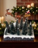 Animated Flying Santa Sleigh Over Snowy Forest With LED Lights | 21cm