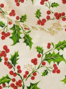 Ivory With Green Holly & Red Berry Print Gift Bag - 32cm