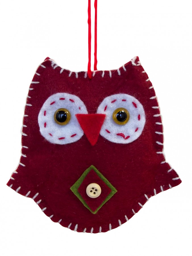 Red Felt Owl Hanging Ornament - 12cm