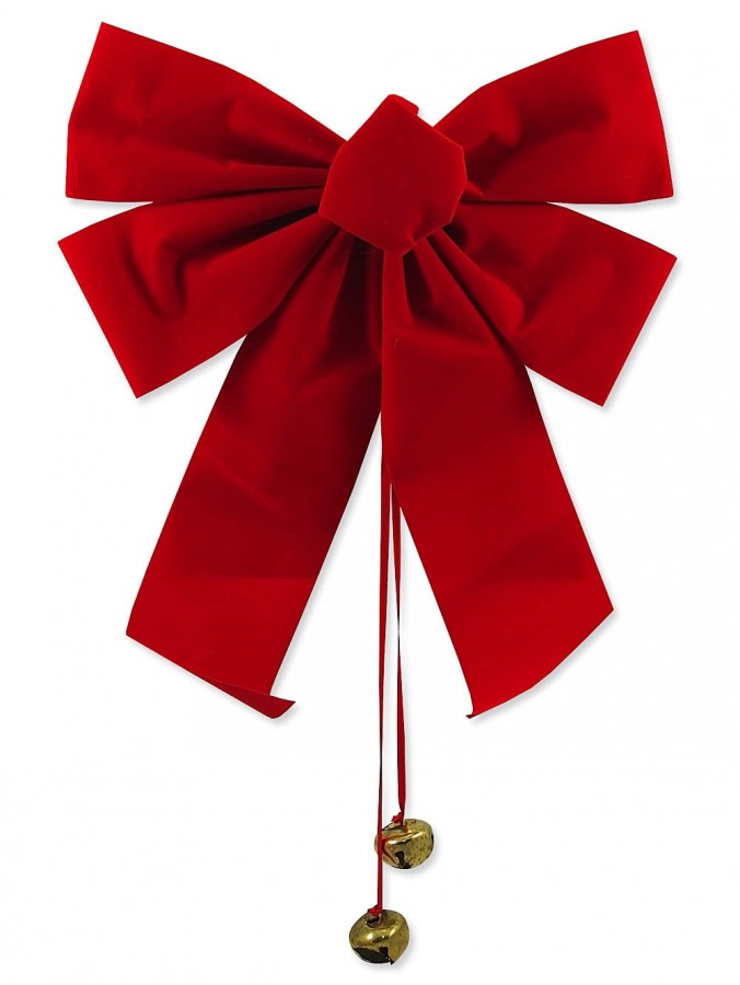 Red Velvet Double Bow With Bells Bow - 37cm