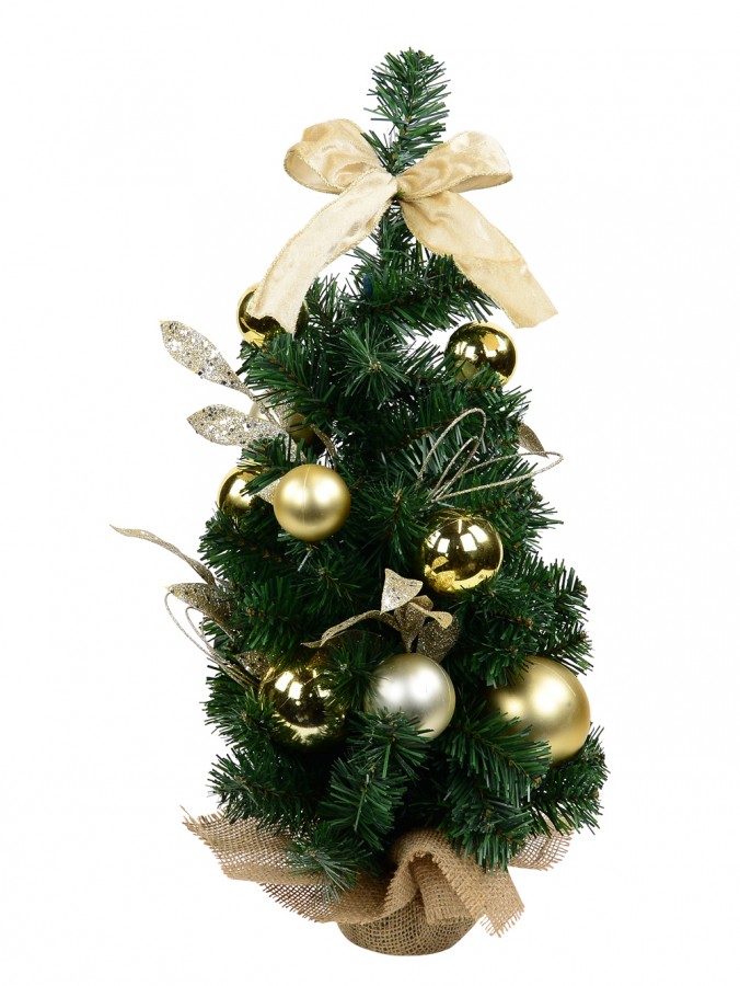 Decorated Gold & Champagne Bauble & Leaf Stem Pine Table Top Tree - 60cm