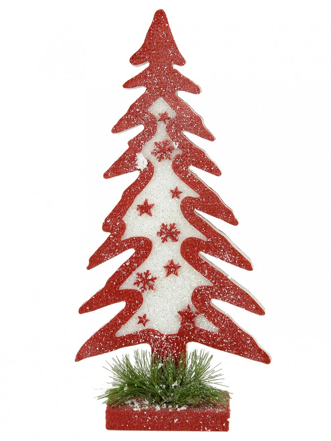 Dacron Red & White Christmas Tree With Pine Needles Ornament - 42cm