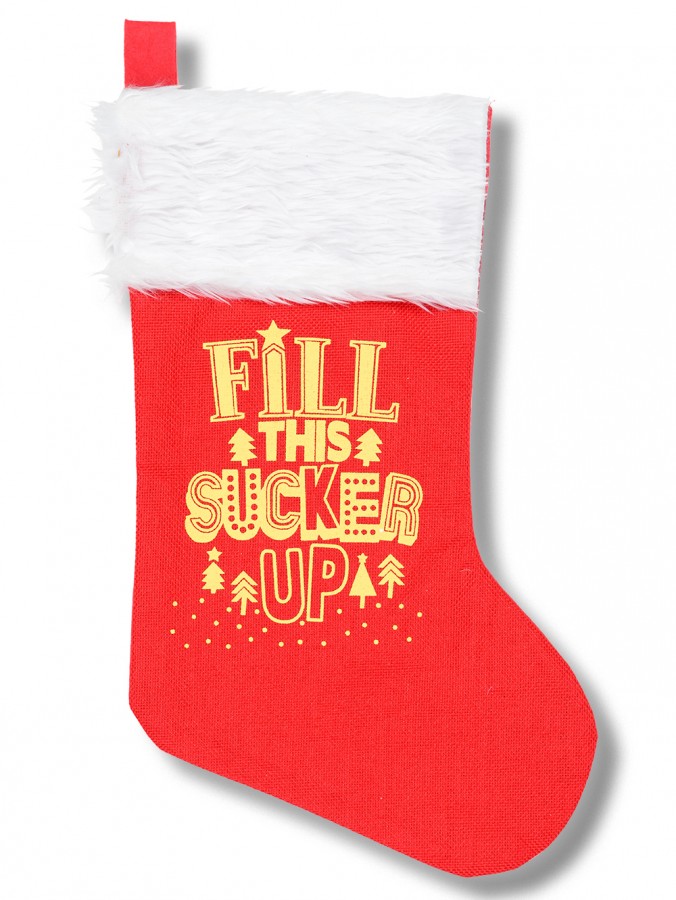 40cm Fill This Sucker Up Red Stocking With White Faux Fur Cuff