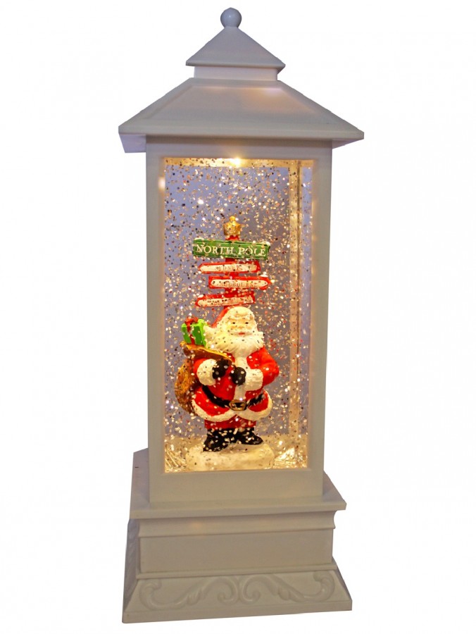 Santa & North Pole Sign Christmas Farmhouse Lantern Snow Globe Ornament - 28cm