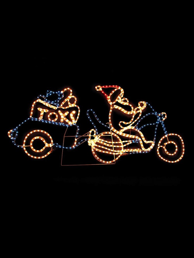 Rope Light Santa On Motorbike With Trailer Light Display - 1.4m