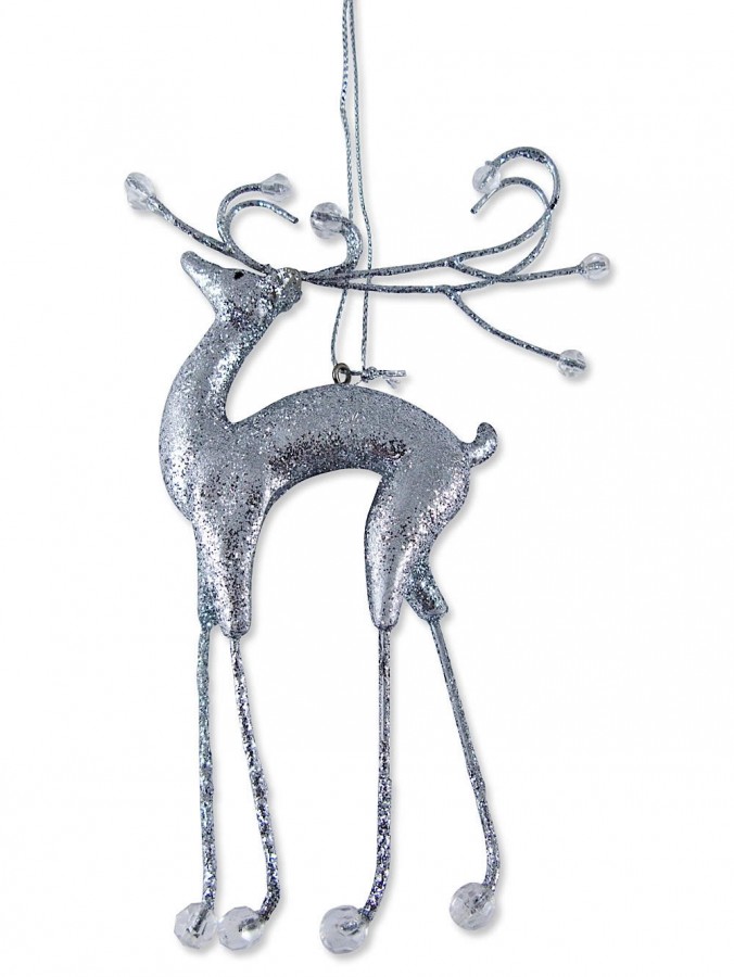 Silver Reindeer Hanging Ornament - 14cm