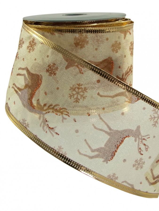 Gold With Copper Reindeer & Snowflake Ribbon - 3m