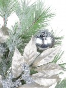 Silver Berries, Glittered Leaves & Baubles Decorative Christmas Pine Stem - 70cm