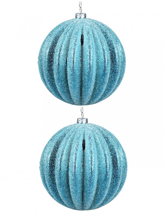 Turquoise Ridge Textured Christmas Bauble Decorations With Glitter - 2 x 10cm