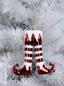 Red & White Elf Legs & Shoes With Glitter Christmas Hanging Decoration - 11cm