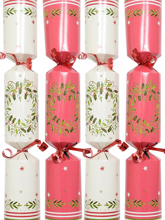 Red & White With Green Wreaths Christmas Cracker Bon Bons - 100 x 28cm