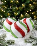 3x Dynamic White Signature Heritage Glitter Swirl Ball Bauble | 12cm