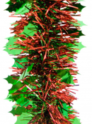 Green Holly Leaf & Red Pine Needle Christmas Tinsel Garland - 2.7m