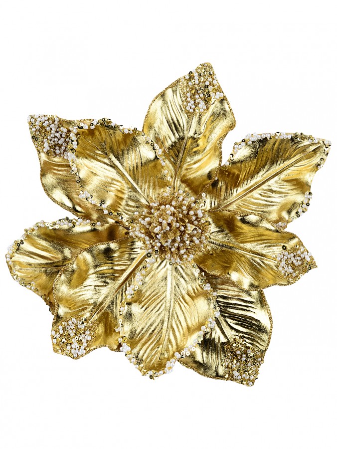 Luxe Champagne Metallic Textured Magnolia Jewelled Sequin Clip Stem | 26cm