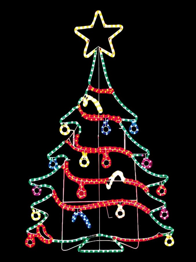 Decorated Christmas Tree Rope Light Silhouette - 1.3m
