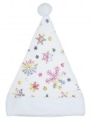 Plush Winter White With Multi Colour Snowflakes Santa Hat - One Size Fits Most