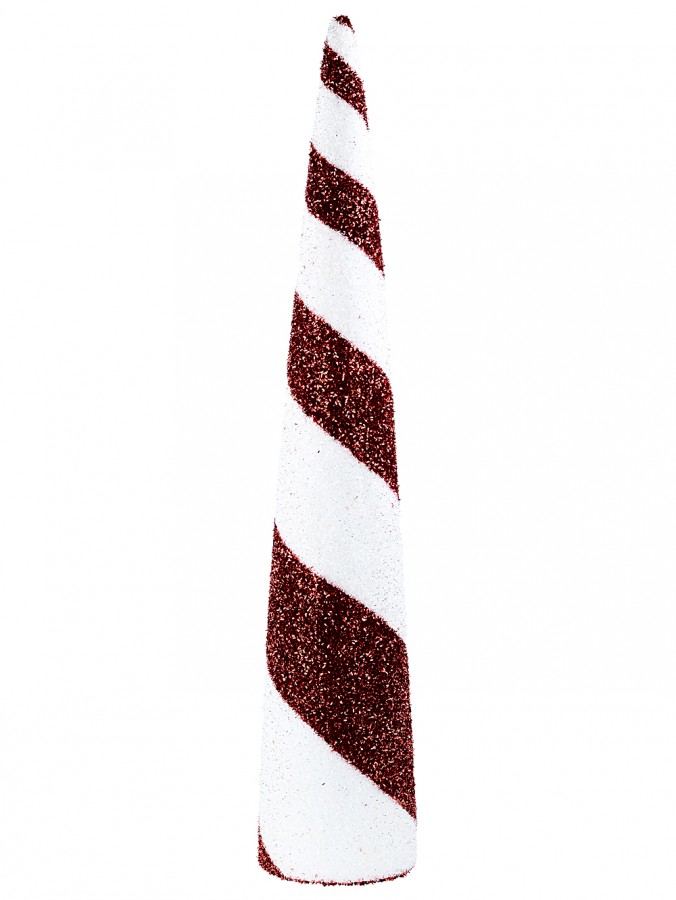 Large Red & White Metallic Tinsel 3D Conical Tabletop Christmas Tree - 92cm