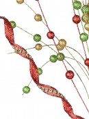 Red, Green & Gold Glitter Balls & Curls Decorative Christmas Spray Stem - 72cm