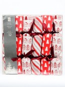 White & Red With Stripes, Trees & Gifts Christmas Cracker Bon Bons - 12 x 25cm