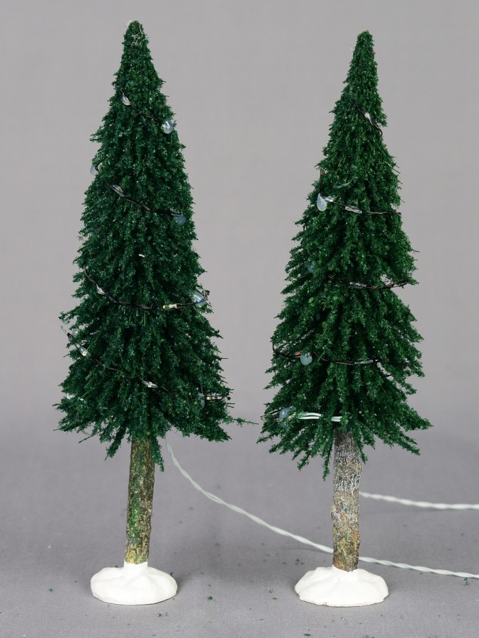 Illuminated Dark Green Christmas Pine Trees Figurine - 2 x 19cm