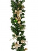 Decorated Gold & Champagne Mix Foliage & Floral Christmas Pine Garland - 1.8m