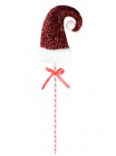 Red 3D Santa Hat & White Trim Tinsel Fleck Christmas Long Stem - 46cm Wide