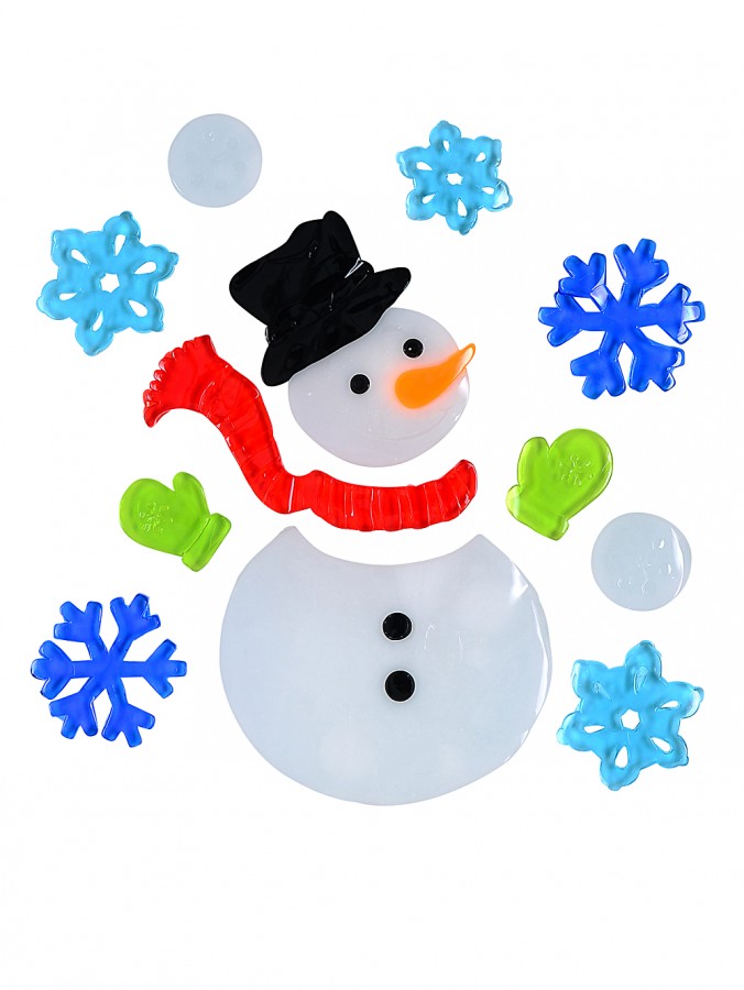 Snowman, Snowflakes & Snowballs Gel Window Cling Decoration - 19cm