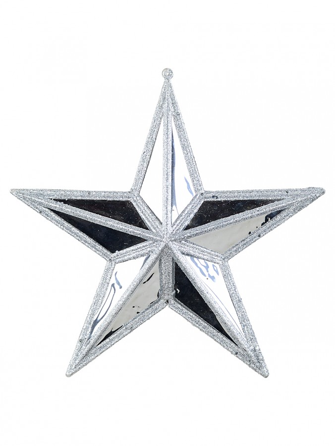 Dynamic Liquid Chrome & Silver Grand Faceted Geometric Star Ornament | 25cm
