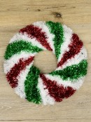 48cm Metallic Red & Green With White Candy Swirl Wreath Tinsel Plaque