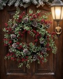 55cm Boxwood & Red Berry Christmas Vine Wreath | Snow Tipped Pine Cones