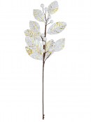 78cm White With Gold Magnolia Leaf & Berry Spray Long Christmas Stem