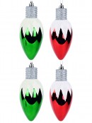 Red & Green Christmas Light Bulb Baubles With White Icicle Pattern - 4 x 16cm