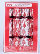 Red & White With Various Christmas Tree Styles Pattern Cracker Bon Bons - 12 x 30cm