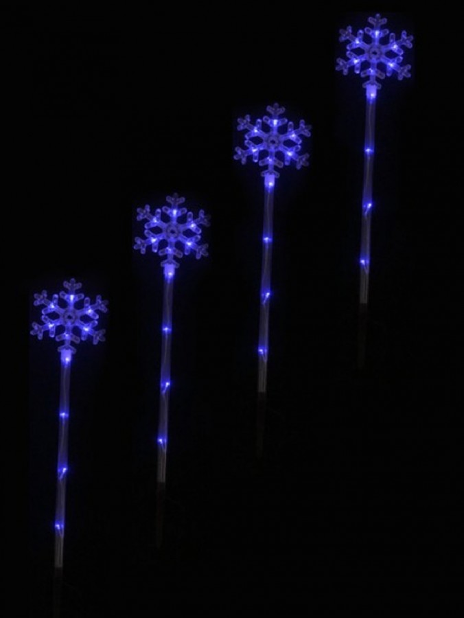 4x 67cm Blue LED Snowflakes Solar Path Light Set