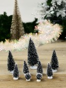 White Snow Tipped Green Christmas Fir Tree & Shrub Figurines - 9 Piece Set