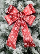 45cm Large Red Glitter Thread Stripe Christmas Bow With Snowflake Print