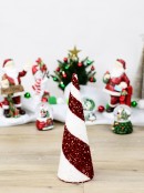 Red & White Metallic Tinsel Fleck 3D Conical Tabletop Christmas Tree - 44cm