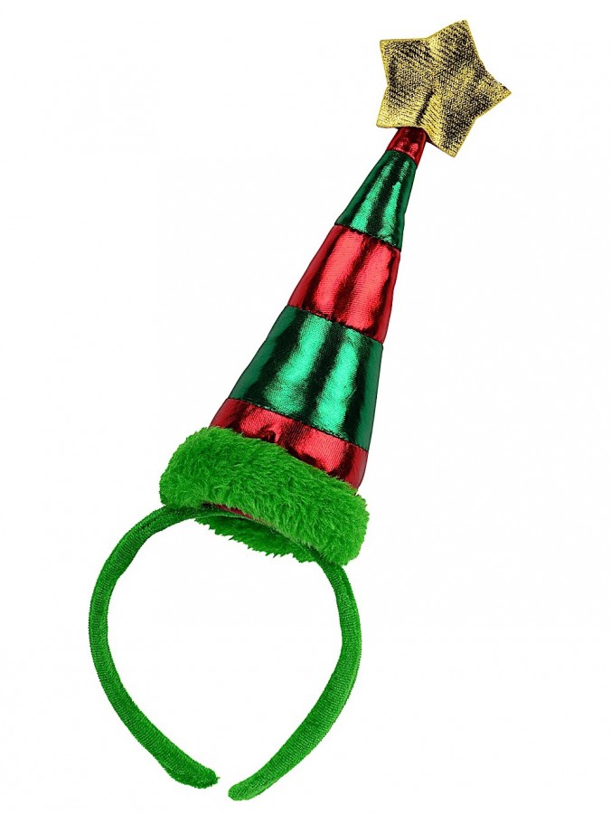 Green Headband with Red & Green Santa Hat & Gold Star - 32cm