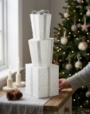 70cm Tiered White & Silver Layered Tinsel Gift Boxes Large Display Decoration