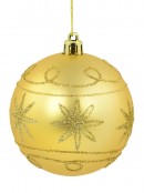 Pink & Gold Christmas Baubles With Gold Glitter Stars & Swirls - 4 x 80mm