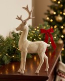 36cm Carved Wood Style Standing Reindeer Resin Figurine